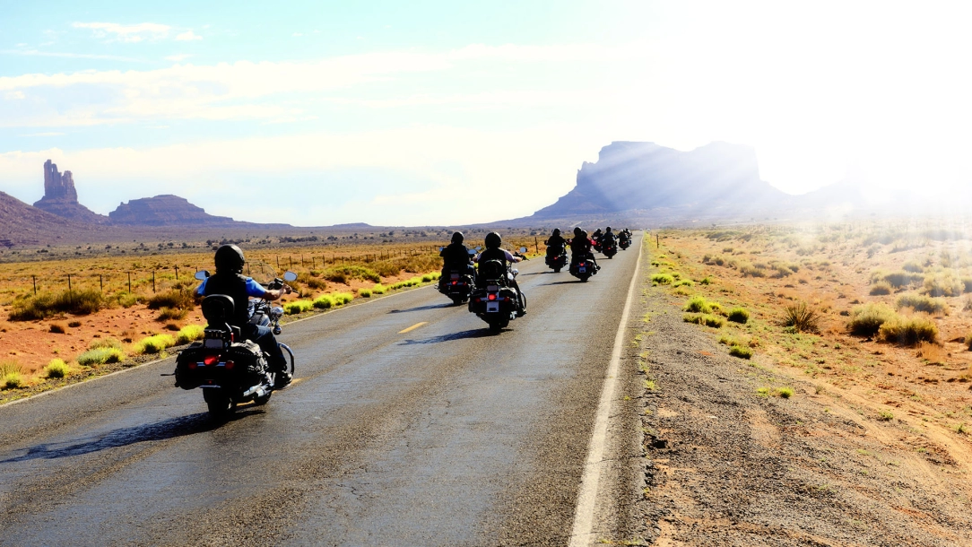 On Route 66 in a Harley Davidson